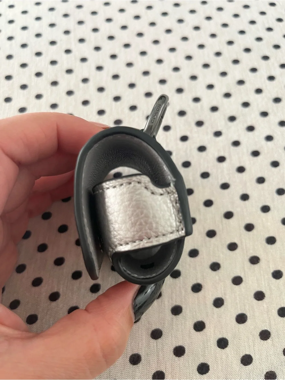 Coach Metallic Silver Leather AirPod Pro/ Accessory Case